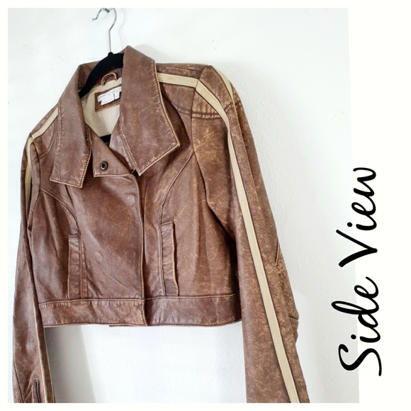 Genuine Leather Brown Cropped Jacket - Picture 5 of 15